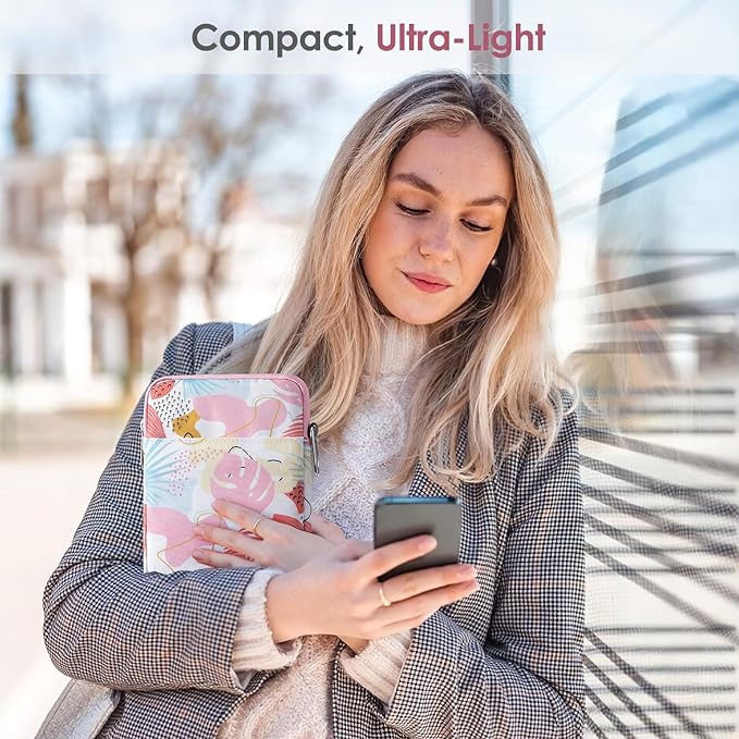 MoKo Padded Ereader Sleeve Case for 6-7 inch Tablet Bag, Compatible with 7" E-Reader Device, 6" Kobo Clara BW/Colour, 6" Nook Glowlight 4, Tropical Leaf