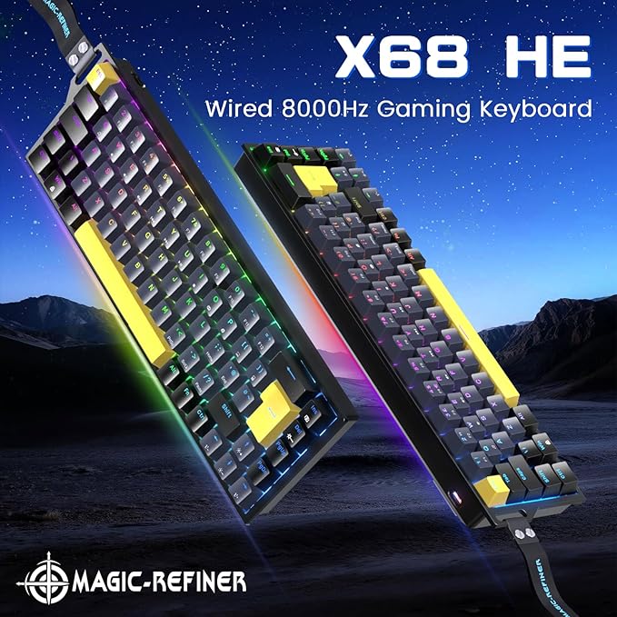 MAGIC-REFINER X68 HE Wired 60% Hall Effect Rapid Trigger Mechanical RGB Gaming Keyboard with 8K Polling,0.04mm RT Accuracy,Magnetic Switch,Adjustable Actuation,Snap Tap for PC Mac Gamer (Starry Night)
