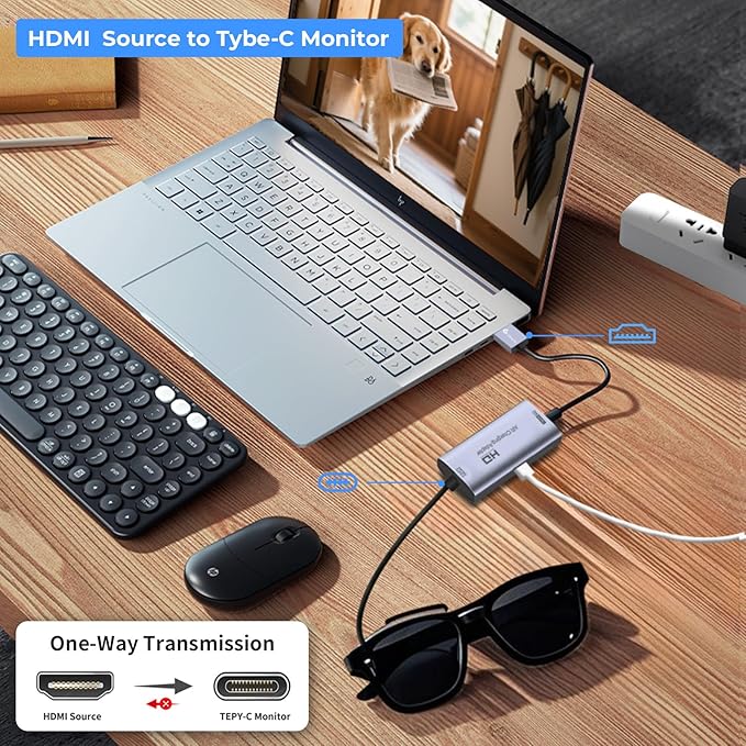 Guermok AR Glasses HDMI to USB-C Display Adapter, 4K@60Hz Play and Charge XR Converter with DC 5V, for XREAL One/Air 2 Pro/RayNeo/Rokid, Switch 2/1, Xbox1, PS4/5, Portable Monitors (Sliver)