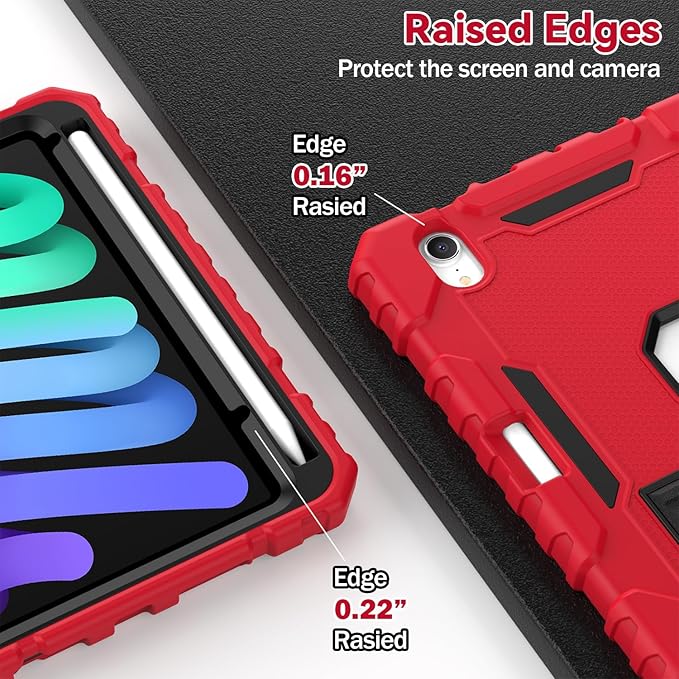 Grifobes Case for iPad mini 7 (A17 Pro) 2024 / Mini 6 2021 8.3 inch, Heavy Duty Shockproof Rugged Cover with Pencil Holder Stand, for I Pad Mini 7th/6th Gen 8.3" Case (Red+Black)