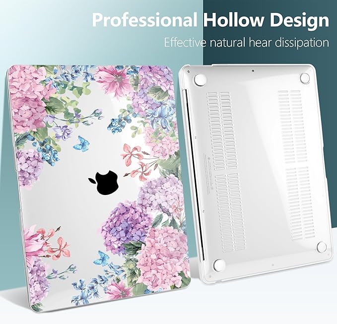 TWOLSKOO Hard Shell Case Keyboard Cover Skin Screen Protector for 2021-2018 Release MacBook Air 13 inch Model A2179 A1932 A2337 M1, Colorful Hydrangea