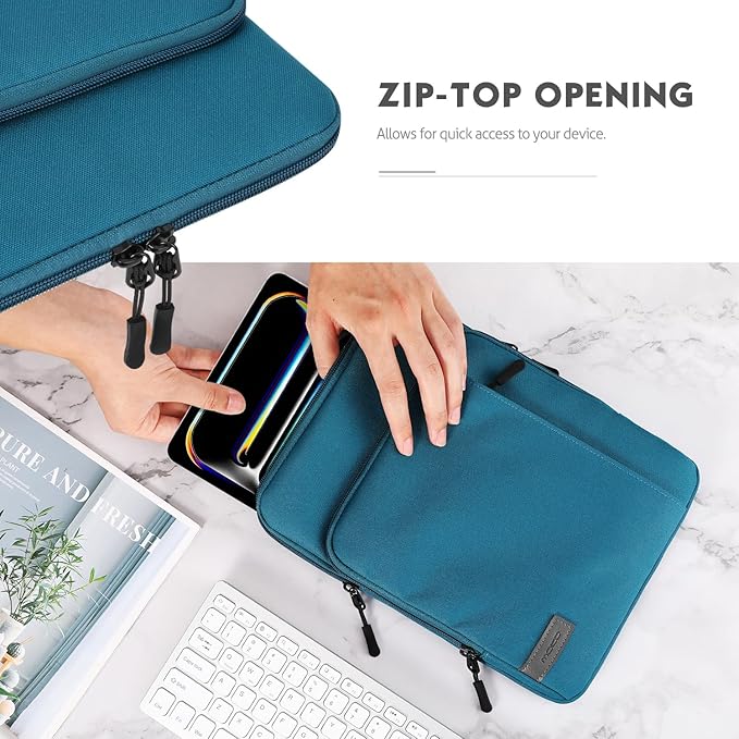 MoKo 10-13 Inch Tablet Sleeve Bag Carrying Case with Pockets Fits New 13-inch iPad Air M4 2026 & Pro M5,Pro 12.9/11,iPad 10th/Air 5/4th 10.9,i-Pad 7/8/9th 10.2, Galaxy Tab S8+/S9+ 12.4, Peacock Blue