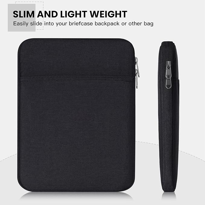 6-7 inch Kindle Sleeve Case for 7" Kindle Colorsoft Signature Edition and All-New Kindle Paperwhite, Fire HD 7, Kobo Clara 2E e-Reader 6" Protective Pouch Bag, Black