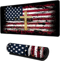 Desk Mat,American Flag Jesus Cross Mouse Pad Large Gaming for Desk,Non-Slip Rubber Base Mousepad,31.5x15.7 Inch for Office Home Work & Game