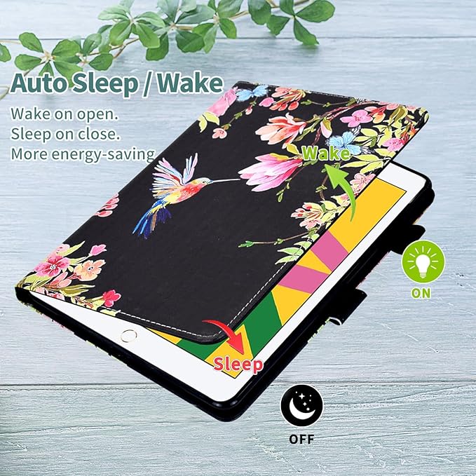for iPad 9.7 inch Case iPad 6th/5th Generation Case 2018 2017, PU Leather Folio Stand Cute Cover for iPad 9.7 inch/iPad Pro 9.7/iPad Air 2/iPad Air 1, Auto Sleep/Wake, Hummingbird