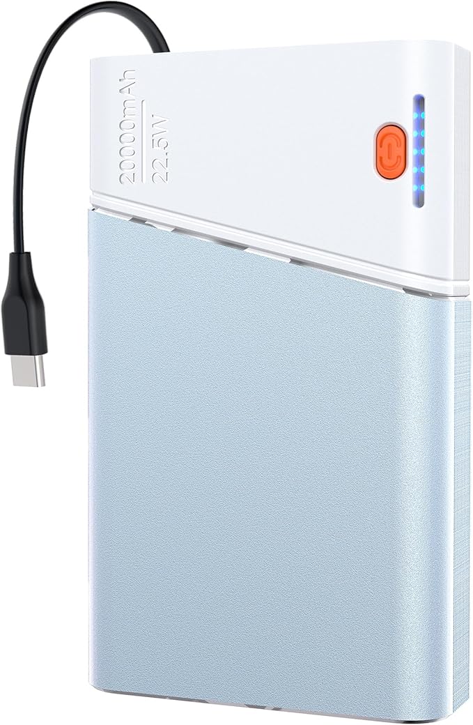 Aaoyun Portable Charger Power Bank, 20000mAh 22.5W PD Fast Charging Powerbank with Built-in USB C Cable, External Phone Battery Pack for iPhone 17/16/15 Samsung S24 Android etc