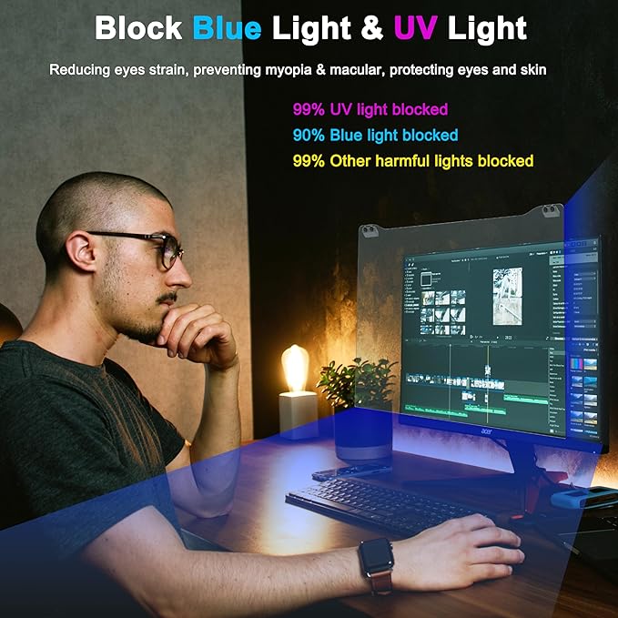 ZYY 30-32 Inch Anti Blue Light Screen Protector for Diagonal 30,31.5,32 Monitor, Desktop PC UV Blocking Filter (W 28 1/4 x H 16 9/16) for Eye Strain, Hanging Computer Screen Blue Light Blocker