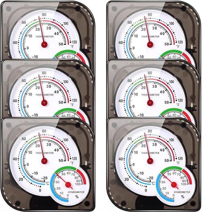Kathfly 6 Pcs Indoor Thermometer and Humidity Gauge Indoor Mini Thermometer Hygrometer Temperature Humidity Meter Temperature and Monitor with Pointers for Home, Kitchen, Planting Room (Black)
