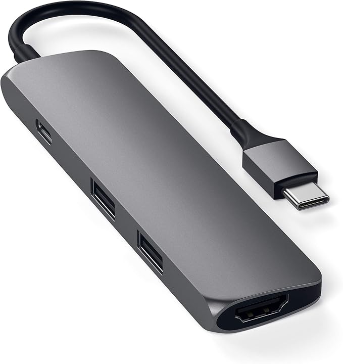 Satechi USB C Hub Multiport Adapter, USB C Docking Station with 4K HDMI, 60W USB C PD Charging, 2 USB-A, for MacBook Pro/Air M1 M2 M3, Dell, HP, Surface, Lenovo - Space Gray