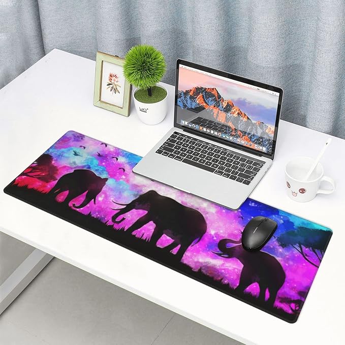 Abstract Elephant Forest Landscape Mouse Pad Extended Large Gaming Mouse Pad XL Oversized Desk Pad Stitched Edges Non-Slip Mat 31.5 X 11.8 Inch