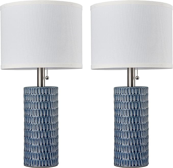 Reaketon Table Lamps for Living Room Set of 2, Ceramic Table Lamps for Bedroom, 20" Modern Lamps for Night Stands, Dark Blue