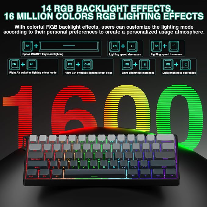 Aula WIN60 HE - 60% Mechanical Gaming Keyboard Wired, Hall Effect Magnetic Switch Hot Swappable,8000 Hz Polling Rate, RGB Keyboard 60 Percent Compact Design for PC (Gradient Gray)