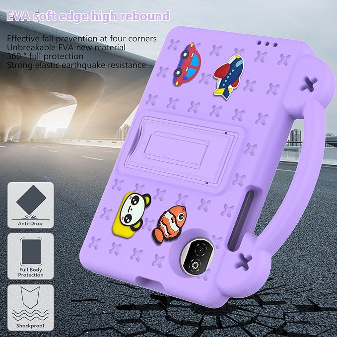 AKABEILA Compatible with Honor Pad X7 8.7 inch 2025 Tablet Case, Kids Friendly Universal Lightweight Shockproof Protective Case with Shoulder Strap & Stand Handle Light Purple