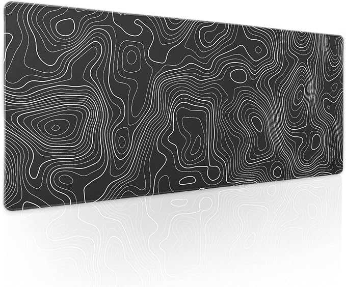 Topographic Map Large Mouse Pad XL Black Lines Contour Geographic Extended Large Desk Mat Big Desk Pad 80X30 CM Non-Slip Rubber Base Stitched Edge Long Mousepad,31.5×11.8 Inch