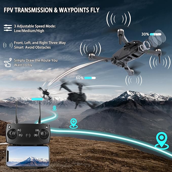 Drones with Camera for Adults 4K, Mini Drone with Camera, Altitude Hold, One Key Take Off/Landing, Headless Mode, 3D Flip, 3 Speed Mode, Foldable Remote Control Drone with 2 Batteries for Beginners