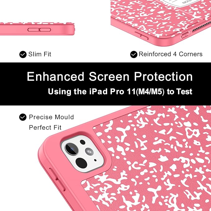 Soke Case for New iPad Pro 11 Inch (M5/M4) 5th Generation 2024-2025 with Pencil Holder - [Shockproof + Apple Pencil Charging + Auto Wake/Sleep], Soft TPU Back Cover for iPad Pro 11", Book Watermelon