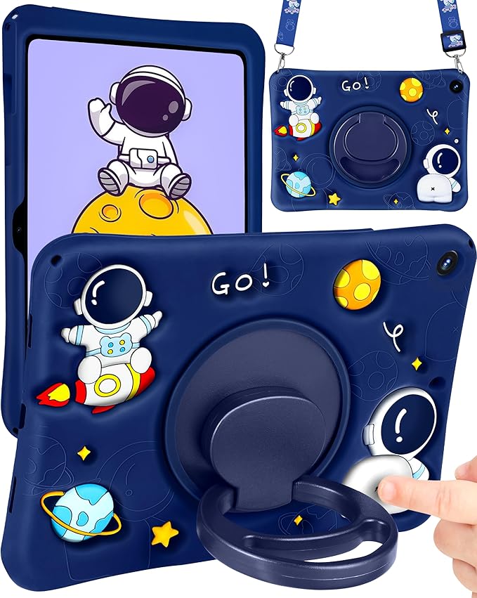 Wazzasoft for Samsung Galaxy Tab A8 10.5” Case Boys Cute Astronaut Cover Kawaii Cartoon Spacemen Fun Cool with Rotating Handle Stand+Strap Silicone Funda for Samsung A8 Tablet Cases SM-X200/X205/X207
