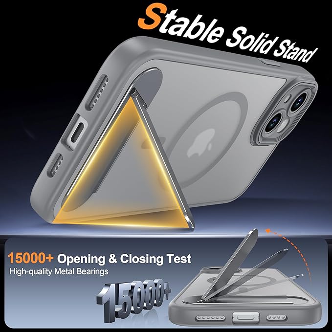 Magnetic Compatible with iPhone 15 Plus Case, [Built-in Kickstand][Full Camera Protection][Compatible with MagSafe][Anti-Fingerprint] Shockproof Phone Case for iPhone 15 Plus 6.7",Gray