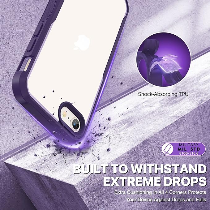 CENHUFO Privacy Case for iPhone SE 2022 3rd / iPhone SE 2020 2nd / iPhone 8/7, Full Body Phone Cover with Built-in 9H Tempered Glass Privacy Screen Protector, Anti Peep Shockproof Bumper - Purple