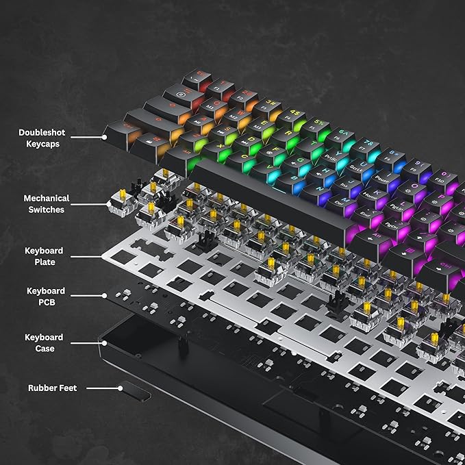 HK GAMING GK61 SE 60% | Mechanical Gaming Keyboard | 61 Keys Multi Color RGB LED Backlit for PC/Mac Gamer | US Layout (White, Mechanical Blue)