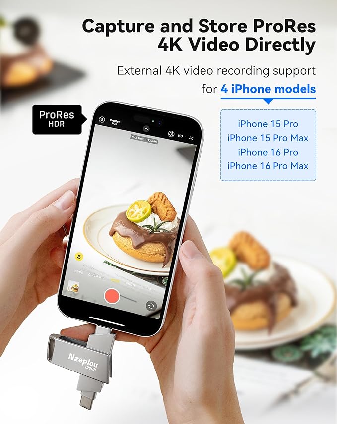 128GB Flash Drive for iPhone iPad, USB3.0 High-Speed Memory Stick No App Needed, Lightening & USB-C External Memory Storage for Photos Videos, Picture Backup Thumb Drive Plug & Play(Silver)