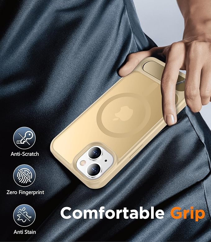 Magnetic Compatible with iPhone 15 Case, [Built-in Invisible Kickstand][Compatible with MagSafe] [Military Grade Shockproof] Slim Translucent Matte Phone Case for iPhone 15 6.1"-Light Brown