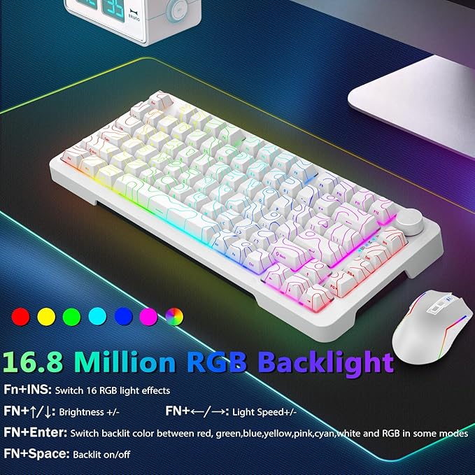 E-YOOSO Wired Creamy Mechanical Keyboard, RGB Backlit, Hot Swappable Pre-lubed Linear Switches, Gasket Structure, Knob Control, 75% Portable Compact Custom Gaming Keyboard, White