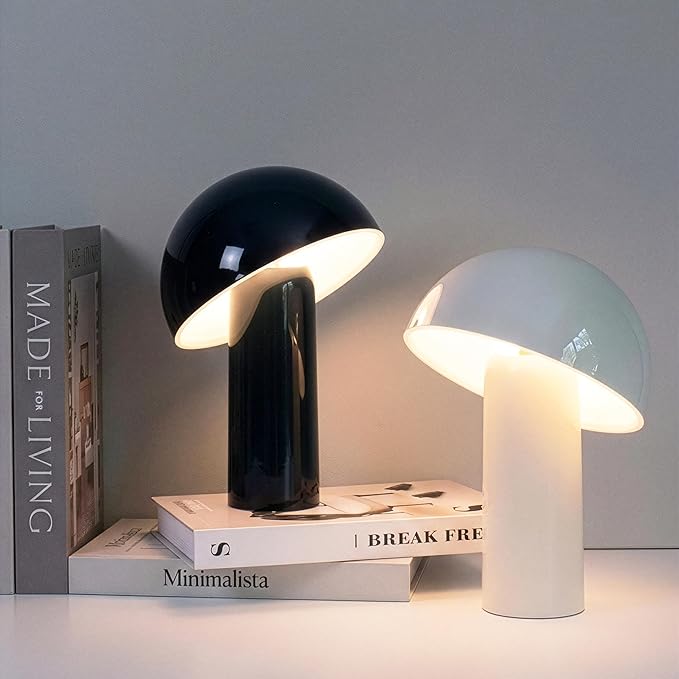 Brightech Celia Table Lamp – 10" Touch-Controlled Mushroom Small Lamp, Cordless & Dimmable LED, Portable Bedside Night Light, Sustainable Mood Light, Recycled Modern Patio Lamp for Home Décor – Cream