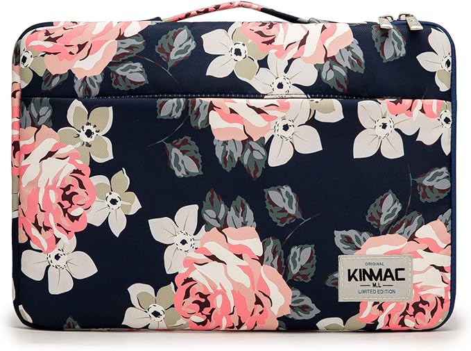 Kinmac 360° Heavy Duty Protective Laptop Sleeve Case Bag Cover with Handle for MacBook Air 13 inch,iPad Pro 13 inch and 13.3 inch HP,Dell,Lenovo,Asus,Acer Laptop (Blue Rose)