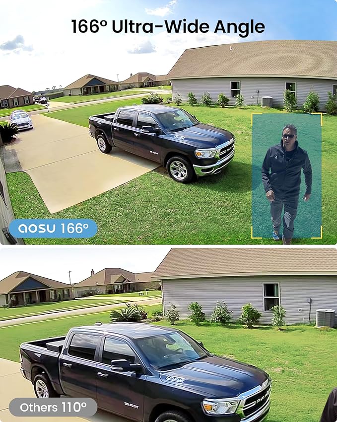 aosu Security Cameras Wireless Outdoor Home System, True 2K HD Night Vision, No Subscription Required, Long Battery Life, 166° Wide View, Spotlight & Siren Alarm, Motion Alert, Support 2.4 & 5GHz WiFi