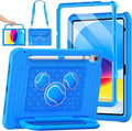 KAIJIAbox Kids Case for iPad A16 11th Generation 11 inch 2025/10th Generation 10.9” 2022- Military-Grade Rugged Drop Protection with Metal Handle/Stand, Screen Protector,Shoulder Strap-Blue