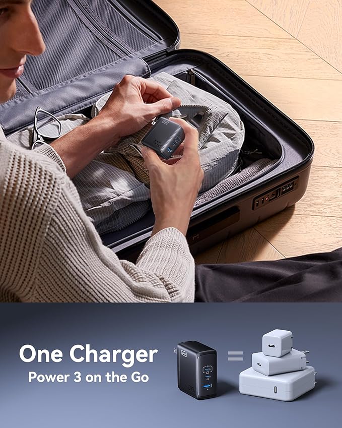 INIU USB C Charger Block, 100W GaN Fast Charging, 3-Port Compact Foldable Travel Charger with Type C Cable, Power Adapter for Mac Book Air Pro 15 14, iPhone 17 16 Pro Max Samsung S26 S24, Switch 2