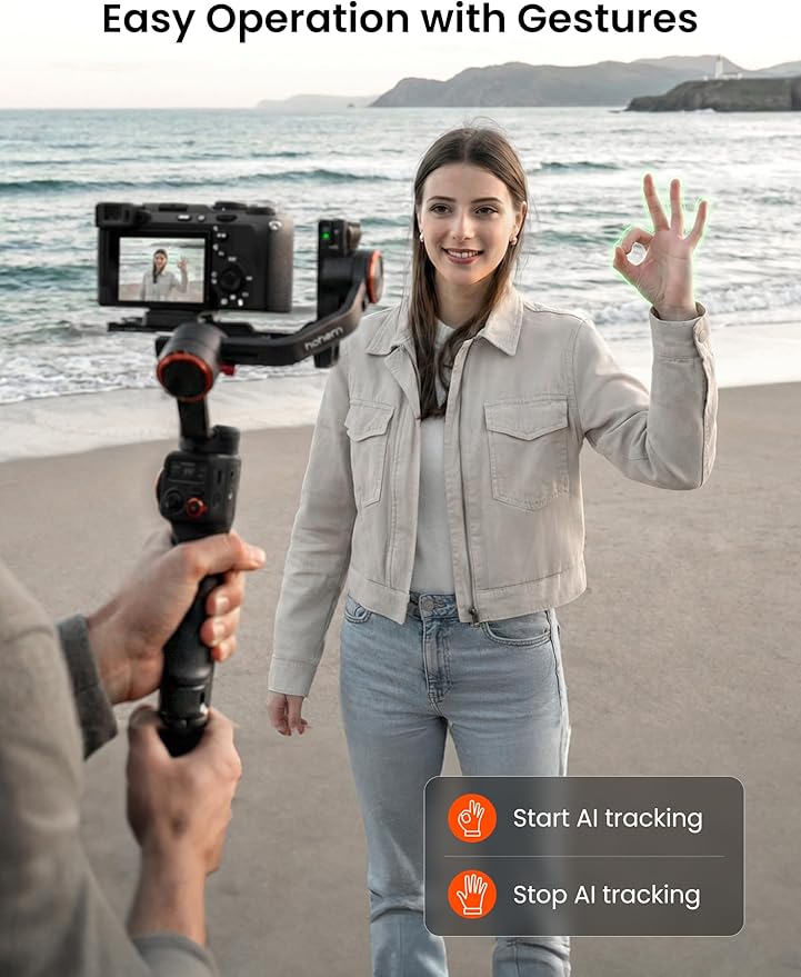 hohem iSteady MT3 3-Axis Gimbal Stabilizer for Mirrorless/Pocket/Action Cameras/Smartphone, Built-in AI Tracker with Fill Light, OLED Display, Camera Gimbal for Canon/Sony/Nikon/Fujifilm/GoPro