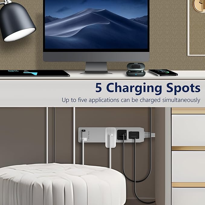 LIDER Outlet Extender with 3 Receptacles, 12W USB Type-A, and USB Type-C, Ultra-Thin Wall Plate Plug with Cord Extender, 3-Outlet Power Strip, Flat-Face, Slim Design, ETL-Listed, 3ft Cord, Gold
