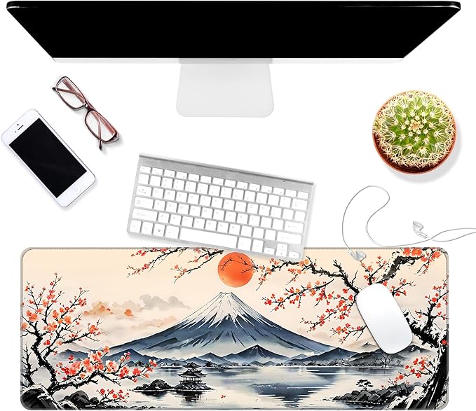 Thin Extended Gaming Mouse Pad （31.5 * 11.8 * 0.08 inch） with Stitched Edges Large Mousepad Long XXL Keyboard and Mouse pad Desk Mat for Gaming Office & Home - Japanese Landscape
