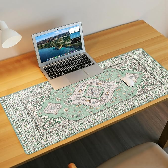 Baziabbo Green Desk Mat,XXL Extended Big Mouse Pad,Gaming Mousepad with Stitched Edge,Non-Slip Rubber Base Keyboard Desk Pad for Home Office Study Game