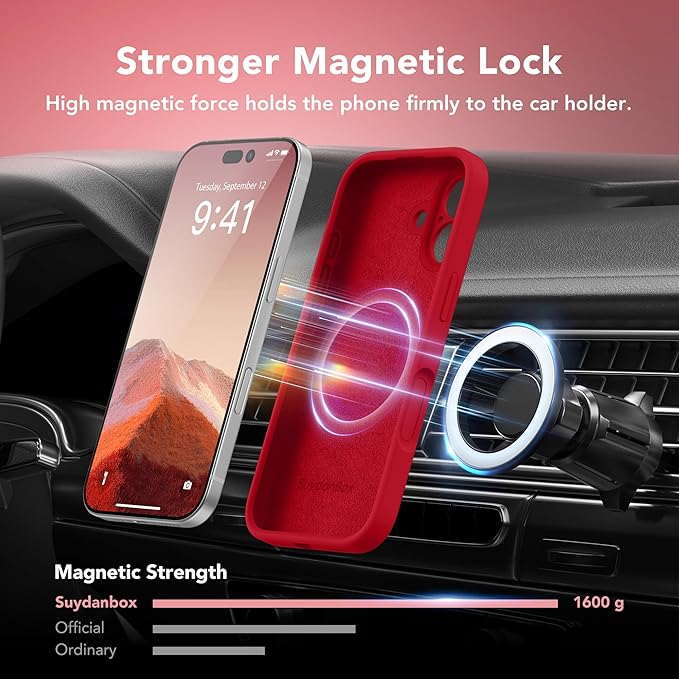 Magnetic for iPhone 17 Case, Compatible with MagSafe, [Full Camera Protection][Screen Protector] Silicone Shockproof Protective Phone Case for iPhone 17 6.3", Deep Red