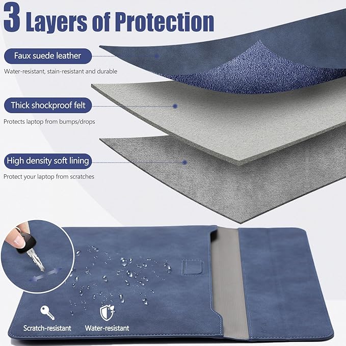 HYZUO 15-16 Inch Laptop Case Bag Sleeve with Stand Feature for MacBook Pro 16 M5/M4/M3/M2/M1 Pro/Max 2026-2019, XPS 15, MacBook Pro 15 2015-2012, Samsung Galaxy Book Flex 15, Navy Blue