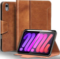 Gexmil Premium Leather Case for iPad mini 7 (A17 Pro) 2024 / iPad mini 6 Generation 2021 8.3 Inch,Pencil Holder, Magnetic Closure,Shockproof Cowhide Cover,Adjustable Stand,Vegetable Tanned Brown