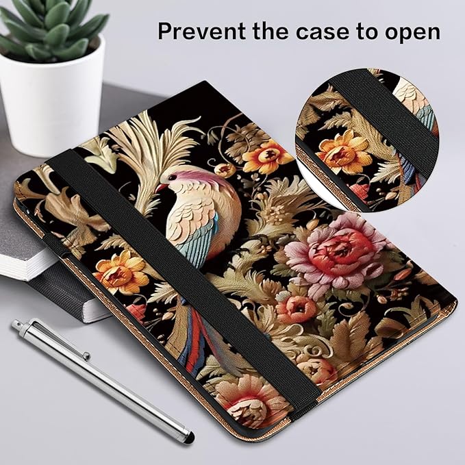 Case for iPad mini 7 A17 Pro 8.3 Inch 2024,iPad mini 6th Generation Case 2021,PU Leather Slim Protective Cover with Card Slots - Flower Birds
