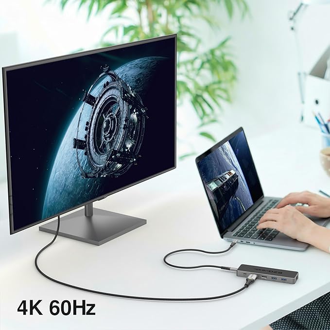 USB-C Hub 12-in-1: Dual 4K 60Hz HDMI, 100W PD, Gigabit Ethernet, 5X USB Ports (2X USB-C, 3X USB-A 5Gbps), SD/MicroSD, Audio Jack - Docking Station for Windows, MacBook Pro/Air, Chromebook