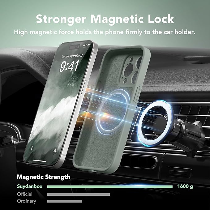 Magnetic for iPhone 15 Pro Max Case, Compatible with MagSafe, [Full Camera Protection][Screen Protector] Silicone Shockproof Protective Phone Case for iPhone 15 Pro Max 6.7", Calke Green | Magnetic, Screen Protector, Silicone, Shockproof