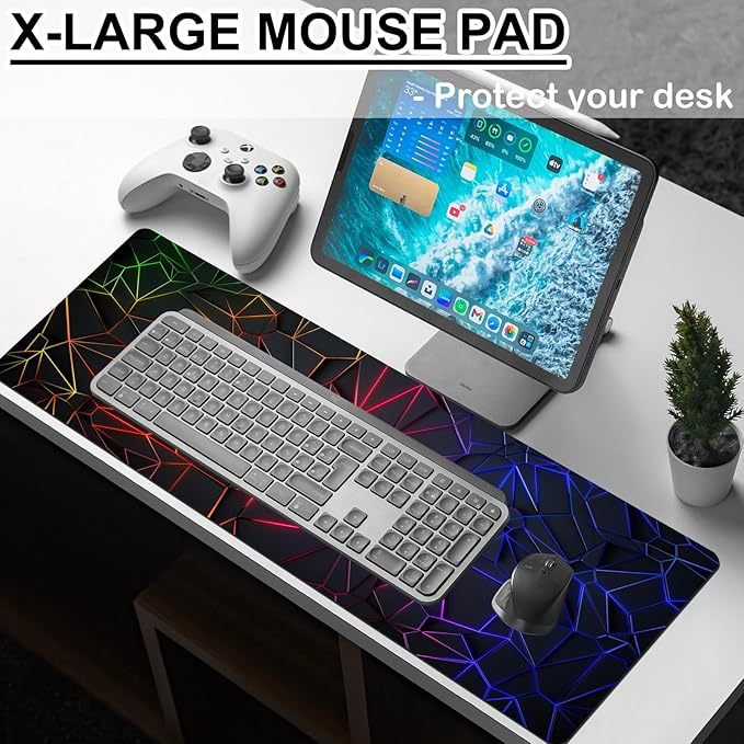 Mouse Pad - Desk Pad Extended 31.5x11.8inch Large Mousepad 3D Computer Gaming Mouse Pad Desk Mat with Stitched Edges Non-Slip Rubber Base for Office/Home