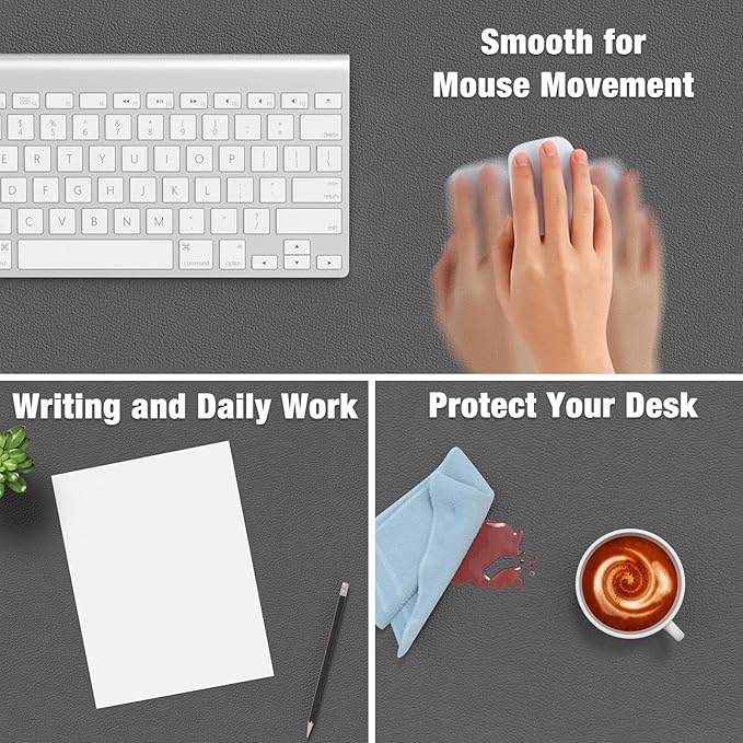 Hsurbtra Desk Pad, 23.6" x 13.8" PU Leather Desk Mat, M Extended Mouse Pad, Waterproof Desktop Blotter Protector, Non-Slip Ultra Thin Small Laptop Keyboard Writing Mat for Office Home, Dark Gray