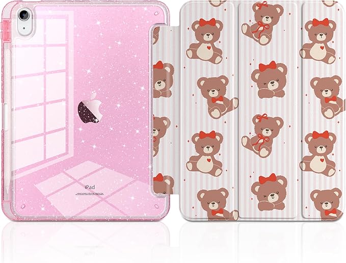 DONGKE for iPad Pro 11 inch Case – Fits M5 2025 / M4 2024, Shockproof Sparkling Glitter Acrylic Back, Pencil Holder, Trifold Stand, Auto Sleep/Wake & Touch ID Support - Lovely Bears