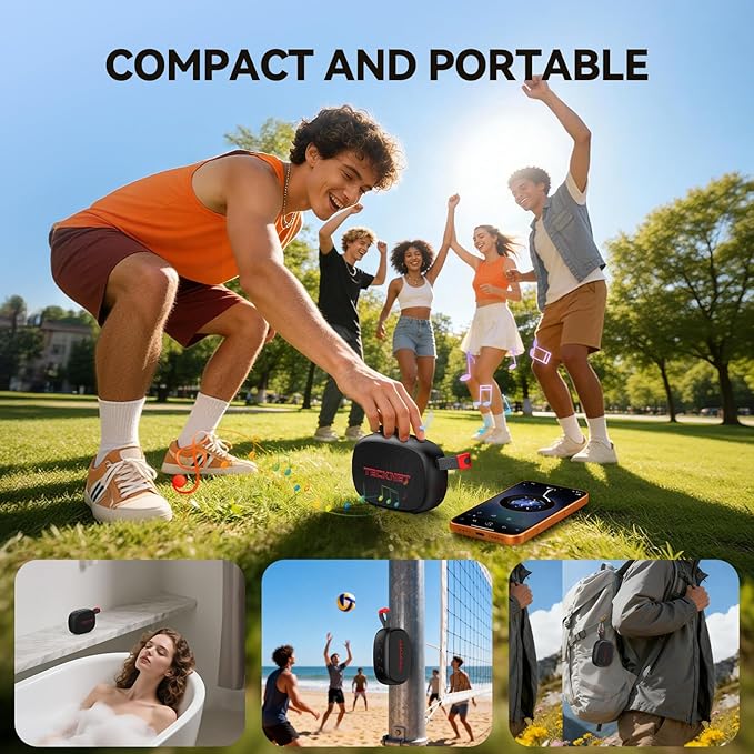 TECKNET Portable Bluetooth Speaker, IP67 Waterproof Speaker with Stereo Sound, Up to 30H Playtime, Magnetic Design, BT 5.4, TWS Pairing Small Bluetooth Speaker for Home/Party/Outdoor/Travel
