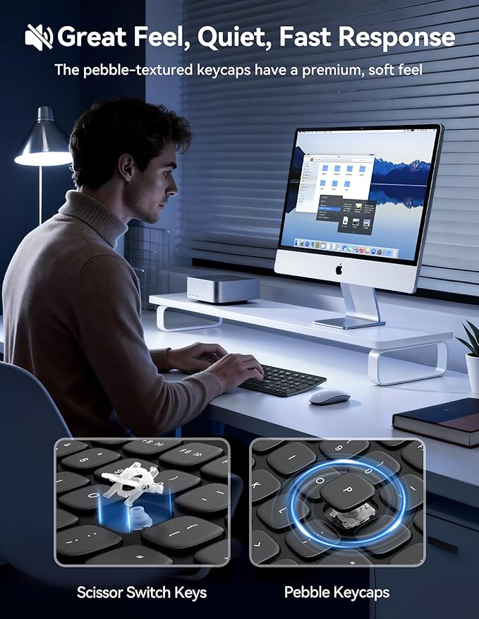 TECKNET Bluetooth Wireless Rechargeable Keyboard, Multi Device Free Switching (BT5.0+2.4G+Wired), Quiet Typing, Ultra-Slim Full Size with Numpad for Mac/Windows/Android/Desktop/PC, Stable Connection