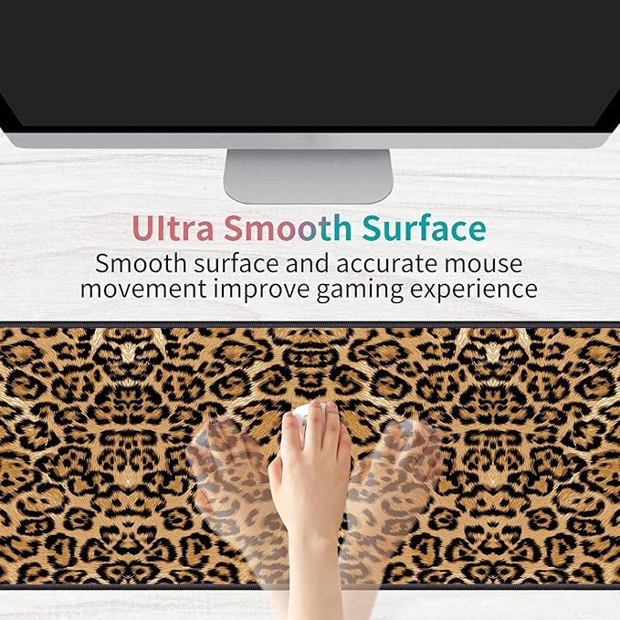 Desk Pad Mat Gaming Mouse Pads with Coasters Set, Stitched Edges Design Mouse Pad XXL Large Mouse Pad for Laptop Computers Leopard Print Desk Writing Mat for Office & Home 31.5"x 11.8"