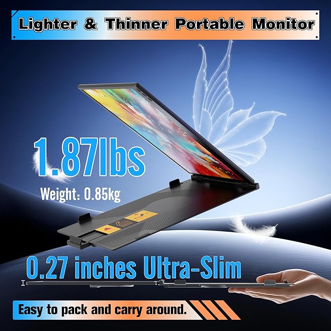 Laptop Screen Extender 14", Ultra Thin 0.27'' FHD 1080P Portable Monitor for Laptop 13-17.3", Plug n Play Extra Monitor Extender, Eye Care Second Screen for MacBook/Windows/Android/Switch/PS5