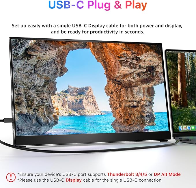 kksmart Portable Monitor for Laptop MacBook Surface PC Xbox PS5, Travel Monitor Second Screen for Laptop, HDMI USB-C VESA Compatible Built-in Speaker, 17.3